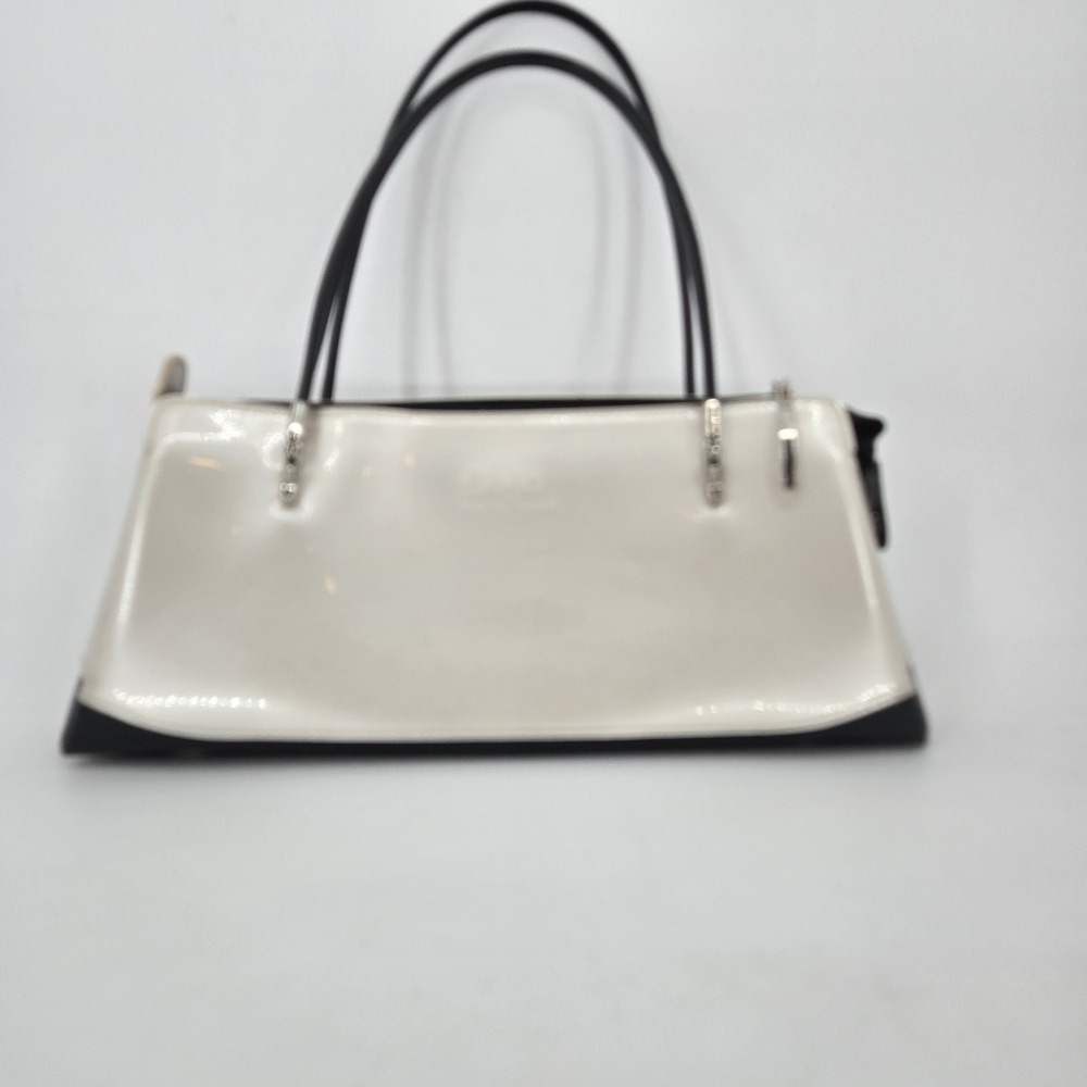 Beijo The Uptown Handbag Pearl White Black Patent Vinyl Y2K Shoulder Bag